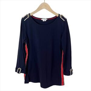 Boden Navy Blue Ribbon Trim Cuffed Sleeve Top Size 4